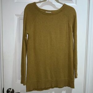 Loft Mustard Yellow rib knit Long Sleeve Sweater Sz M Cotton Blend